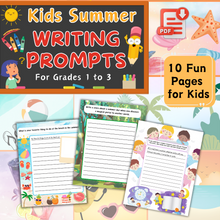 Load image into Gallery viewer, Kids Summer Writing Prompts Learning Pages For Grades 1-3