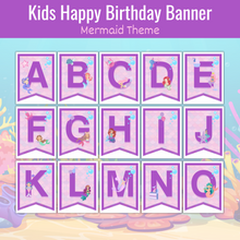 Load image into Gallery viewer, Kids Happy Birthday Banner - Mermaid Theme - Instant Digital Download