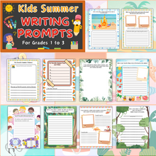 Load image into Gallery viewer, Kids Summer Writing Prompts Learning Pages For Grades 1-3