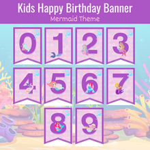 Load image into Gallery viewer, Kids Happy Birthday Banner - Mermaid Theme - Instant Digital Download