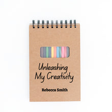 Load image into Gallery viewer, Unleashing My Creativity Personalized Artist Sketch Pad With Colored Pencil Set