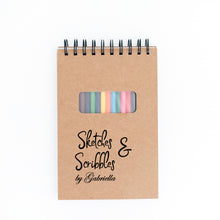 Load image into Gallery viewer, Sketches and Scribbles Personalized Artist Sketch Pad With Colored Pencil Set