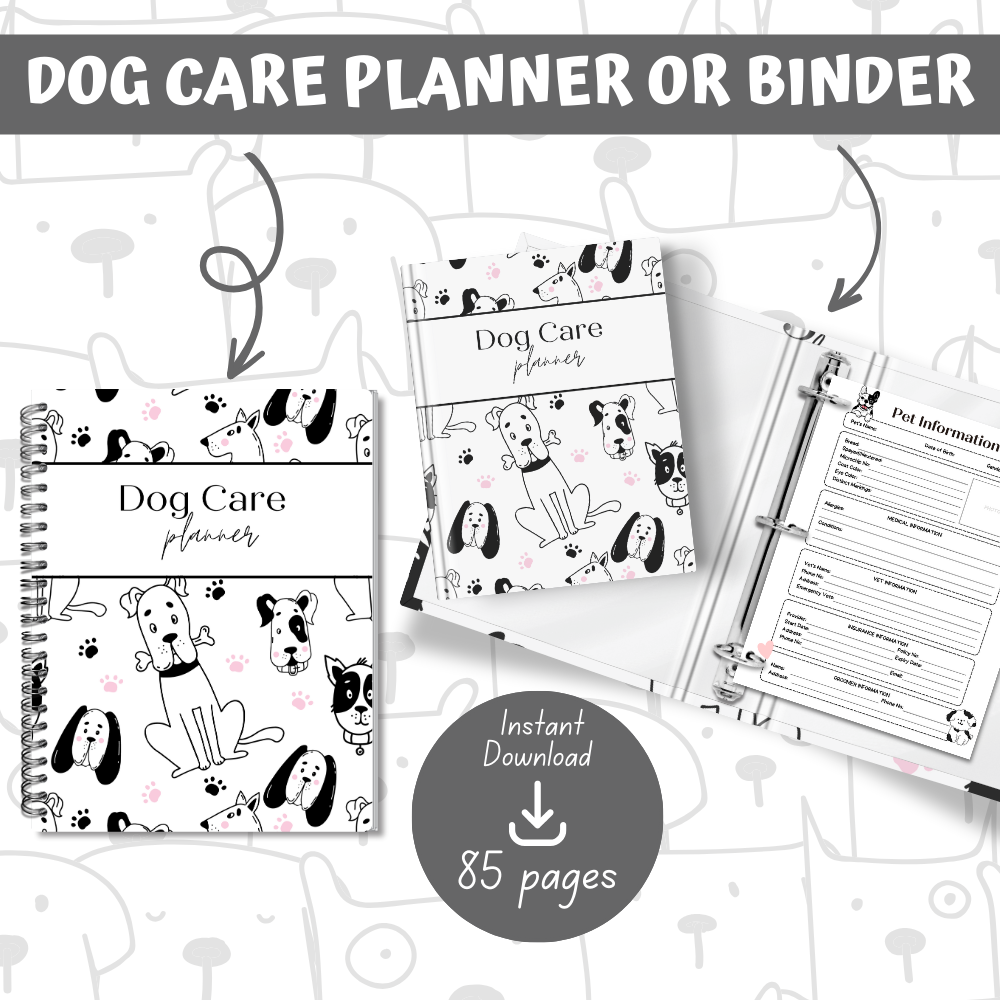 Dog Care Planner - Black and White