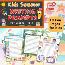 Load image into Gallery viewer, Kids Summer Writing Prompts Learning Pages For Grades 1-3
