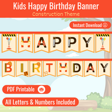 Load image into Gallery viewer, Kids Happy Birthday Banner - Construction Theme
