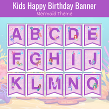 Load image into Gallery viewer, Kids Happy Birthday Banner - Mermaid Theme - Instant Digital Download
