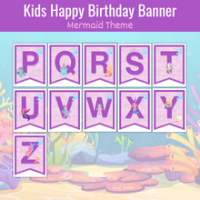 Load image into Gallery viewer, Kids Happy Birthday Banner - Mermaid Theme - Instant Digital Download
