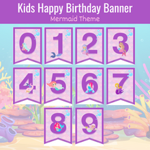 Load image into Gallery viewer, Kids Happy Birthday Banner - Mermaid Theme - Instant Digital Download
