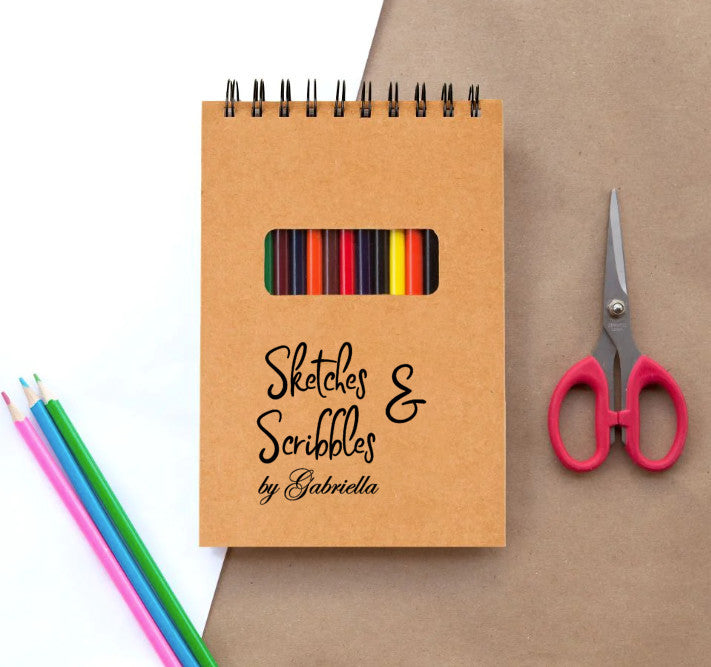 Sketches and Scribbles Personalized Artist Sketch Pad With Colored Pencil Set